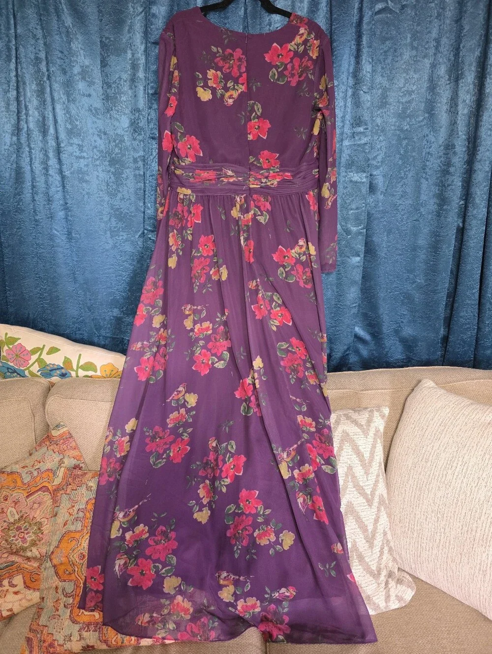 Purple Floral Maxi Dress with Knot Front - Picture 2 of 7